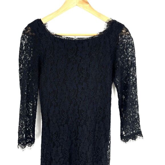 Diane Von Furstenberg Dress Size 4 Women Zarita Black Lace Cocktail Party Sheath - Picture 2 of 10